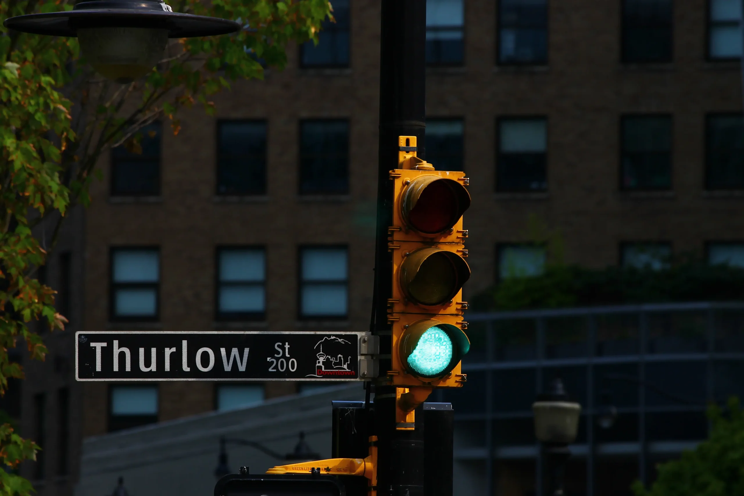 Thurlow Street Sign at a Green Traffic Light in Vancouver